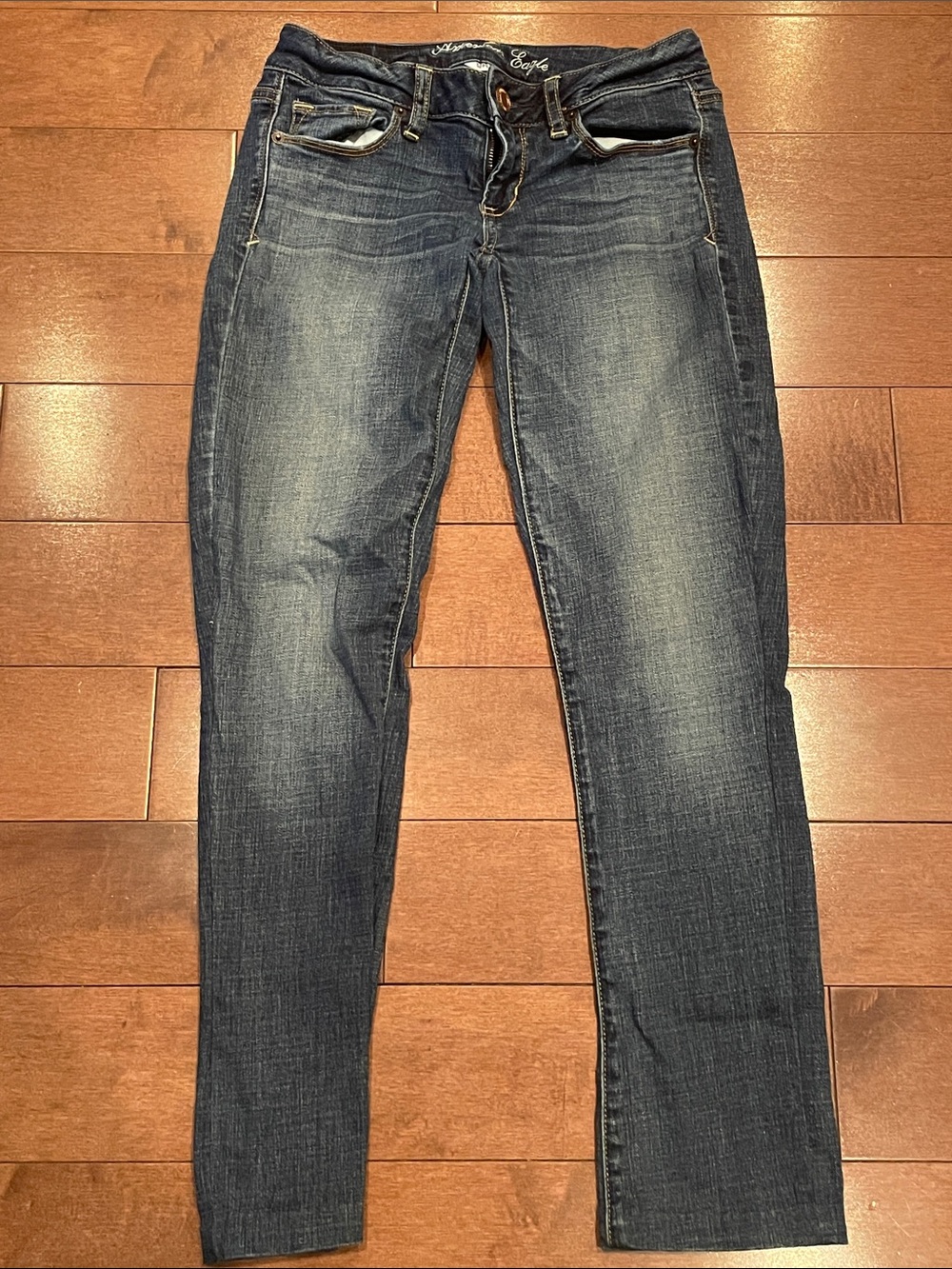 American Eagle Dark Wash Skinny Jeans - Faded Detail